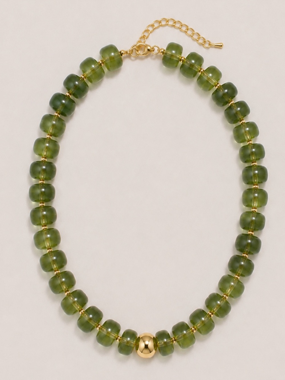 New! Olive Green Lucite Beaded Dopamine Necklace NWOT